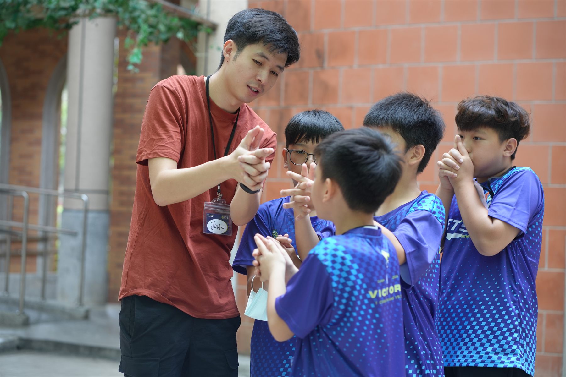A team leader with a small group of children